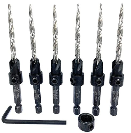FTG USA 6 Pc #10 (3/16") Tapered Countersink Drill Bit Set with 1 Stop - size: #10, style: Same Sort 6 Pc