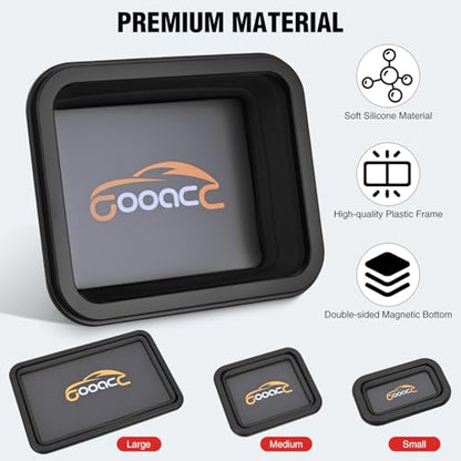 GOOACC 3 Sizes Collapsible Magnetic Parts Tray Set Black - color: Black