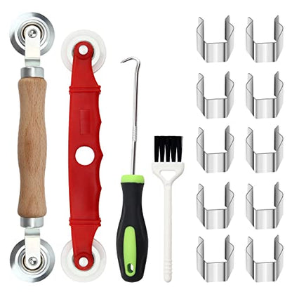 Window Screen Repair Kit Mesh Screen Spline Roller Repair Tools Kit with Screen Installer Clips, Metal and Plastic Spline Fixing Tool Kit for Window Screen1