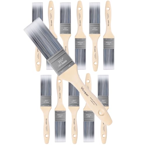 Wesquer 1.5 Inch Flat Paint Brushes 12 Pack Bulk Professional Detail Touch - size: 1.5 inch (12 pack)