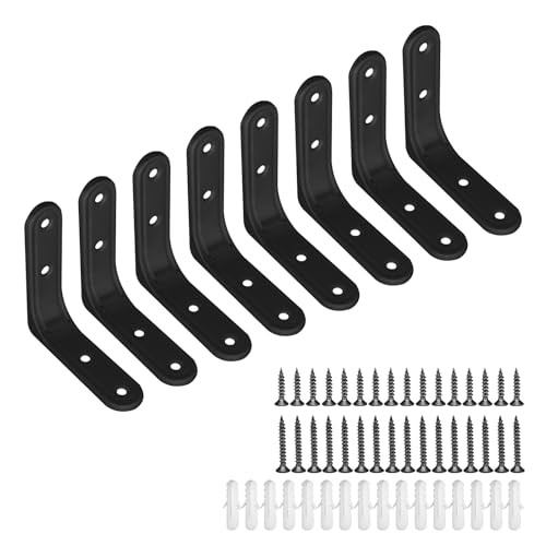 8-Pack Black 3 Inch Heavy Duty L Brackets with Screws for Shelves - size: 3inch Black