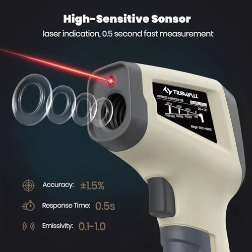 Tilswall Infrared Thermometer, Laser Temperature Gun -58°F~1112°F,Off-White - color: off-white
