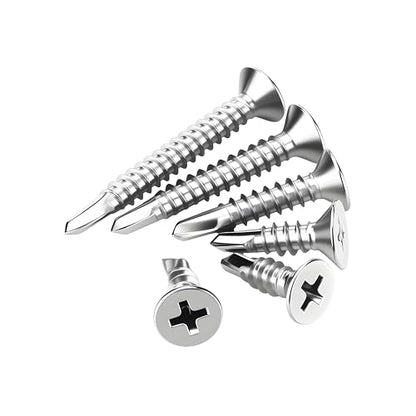 #6 x 1 (100 Pack) Flat Head Phillips Drive Sheet Metal Screws, Stainless Steel 410 Self Drilling Screws,Countersun Head Fast Self-Tapping Screws for Metal, Plastic, Wood