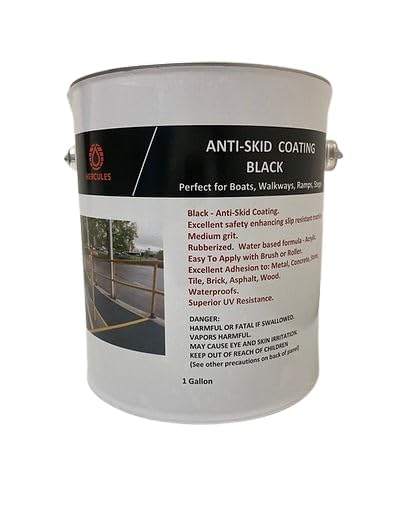 Hercules BLACK Anti Skid Coating - Safety Traction Paint - Rubberized 1 Gallon Can, Medium Grit - Waterproof & UV Resistant - Ideal for Ramps, Walkways, Docks & Patios