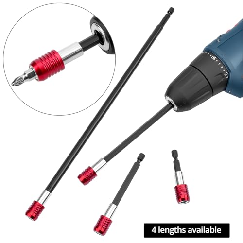 QWORK Drill Bit Extension Set - 4 Pcs Magnetic Drill Bit Extenders, 1/4" Hex Shank, Includes 2", 4", 6", 12" Lengths