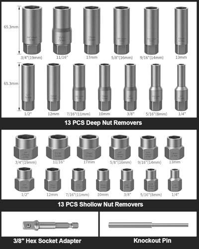 Bolt Extractor Kit, 67 Pcs Screw Extractor Set with 3/8" Drive - size: 67Pcs