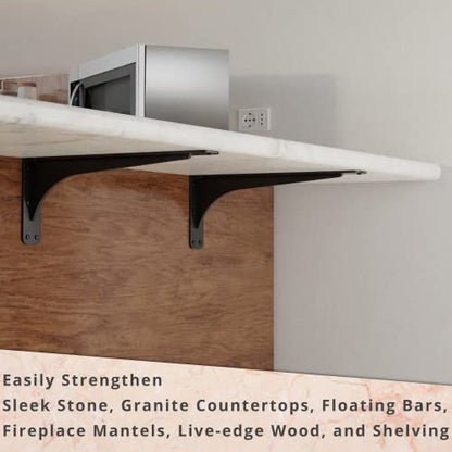 Starby Gladiator Series Solid Heavy Duty Welded 500 Lb Low Profile Granite Countertop Support Shelf Brackets Floating Shelf Discrete Slim 500 LB Capacity (2 Pack) (7" x 17" x 2x5) - size: 7" x 17" x 2.5"