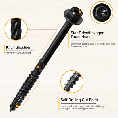 #14 x 3 Wood Structural Screws - color: Black, size: 3 Inch