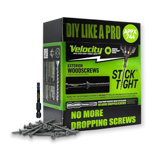 Velocity Exterior 2 Inch Wood Screws and T20 Torx Bits (Size #8) – Stick Tight Technology, Made with Carbon Steel, Includes Hexstix Bit & Storage Organizer Fence Screws for Wood (744 Pieces) - size: #8 x 2", style: 5LB Large Box