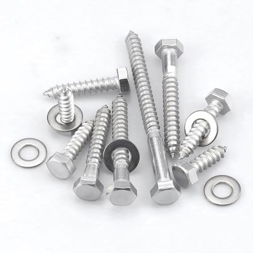 15 Sets 1/4 x 3-1/2" Stainless Steel Hex Head Lag Screws with Flat Washers & Bit, Heavy Duty Wood Screws, Rust-Proof Exterior Fasteners for Deck, Fence & Construction - size: 1/4 x 3-1/2"