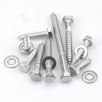 15 Sets 1/4 x 3-1/2" Stainless Steel Hex Head Lag Screws with Flat Washers & Bit, Heavy Duty Wood Screws, Rust-Proof Exterior Fasteners for Deck, Fence & Construction - size: 1/4 x 3-1/2"