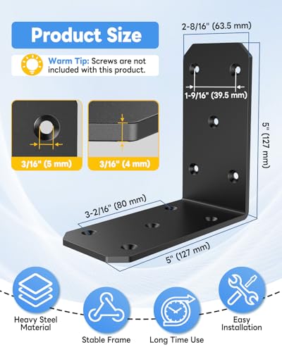 5 Inch Heavy Duty L Brackets, 90 Degree Bracket, Black-8 Pcs - color: Black-8 Pcs