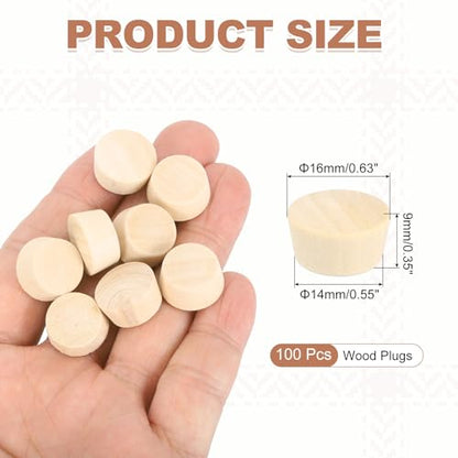 MECCANIXITY 100 Pcs Wood Plugs, 5/8" Flat Head Wood Plugs for Screw Holes Wooden Screw Hole Covers for Furniture Cabinets DIY Projects Assortment Kit - size: 5/8"