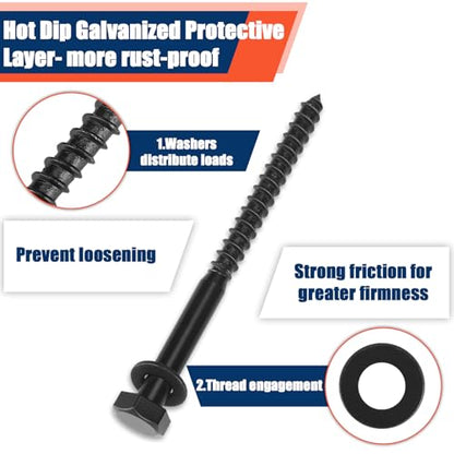 Tandefio 50 Pack 3/8''X 5'' Lag Bolts Screw with Washer Galvanized, Black - size: 3/8''x 5''
