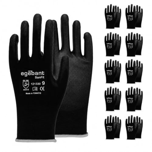 SanFit 121330 PU Coated Safety Work Gloves – Black Nylon Liner, Protective Gloves for Industrial (Sizes 6–11) - size: 8