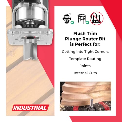 Amana Tool - 45367 Carbide Tipped Flush Trim Plunge Template 1-1/4 Dia x 1-1/2" x 1/2 - size: 1-1/4 Dia x 1-1/2" x 1/2