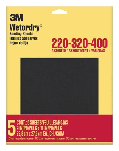 3M Wetordry Sandpaper, 5 Sheets, 9 in x 11 in, Assorted Grits - style: Assorted Grit