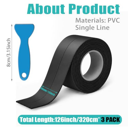 Black Caulk Tape 3 Pack, Waterproof Peel and Stick Caulking Tape