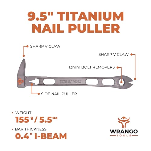 9.5" Titanium Nail Puller Cats Paw Pry Bar - 45% Lighter Than Steel - Side Nail Puller - 13mm Bolt Remover - Professional Contractor Grade - 5% Donated To Help Farmers - size: Titanium Pry Bar 9.5"