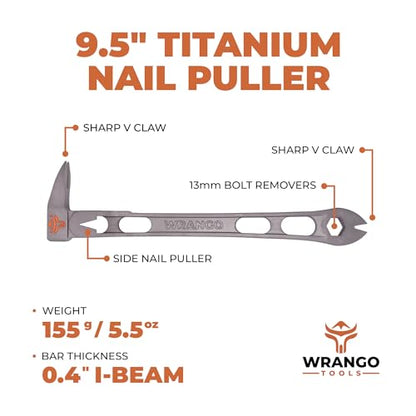 9.5" Titanium Nail Puller Cats Paw Pry Bar - 45% Lighter Than Steel - Side Nail Puller - 13mm Bolt Remover - Professional Contractor Grade - 5% Donated To Help Farmers - size: Titanium Pry Bar 9.5"
