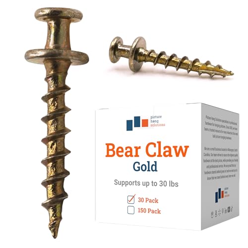 PHS Gold Bear Claw Hanger Screws, Holds 30 lb, 30 Pack for Drywall - color: Gold, size: 30 Pack