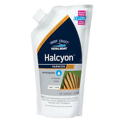 TotalBoat Halcyon Water-Based Marine Varnish for Wood - Clear Satin Quart - color: Clear Satin, size: Quart