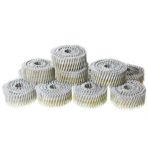 15-Degree Collated Wire Coil Siding Nails 2Inch x 0.092Inch 3600 Count Full Round-Head, Ring Shank, Hot-Dipped Galvanized for Rough Nailing of Lathing and Sheathing Materials - size: 2Inch