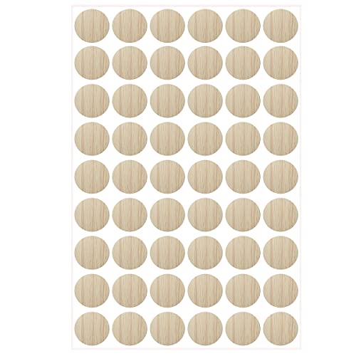 54 PCS in 1 Sheet Self-Adhesive Screw Hole Stickers PVC Covers Caps Plastic Screw Free Sticker Waterproof Dustproof Wood Textured Cover 21mm/0.82" Dia for Wooden Furniture Oak - color: Oak