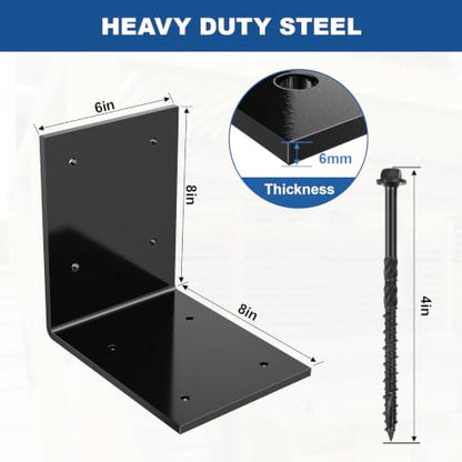 FMhotu 2Pcs 8" X 8" X 6" Heavy Duty Steel L Angle Bracket for Wood - size: 8" X 8" X 6"