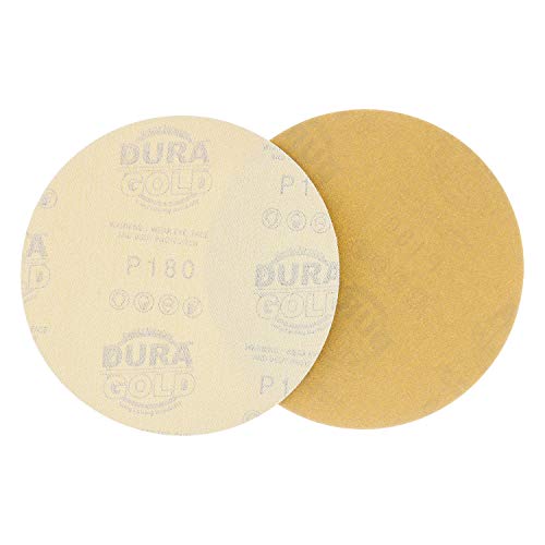 Dura-Gold Premium 6" Gold Sanding Discs, 180 Grit, Hook & Loop, Box of 50 - size: 180-Grit