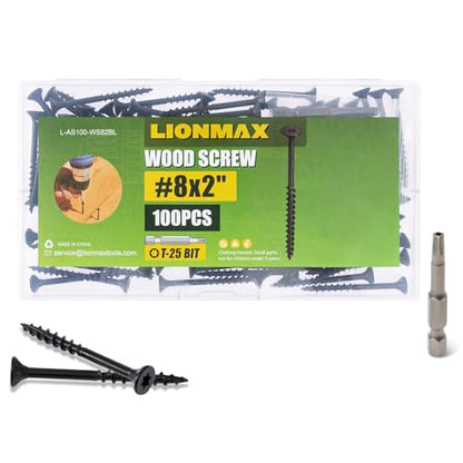 LIONMAX Deck Screws 2 Inch, Exterior Wood Screws #8 x 2, 100 PCS, Black - color: Black, size: #8 x 2"