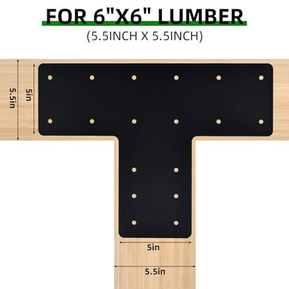 T Post Bracket for 6x6 Lumber, 16" x 12" Heavy Duty Steel Mending Plate, Pergola T Beam Truss Bracket, Post to Beam Connectors, Thickness 1/8" (3mm) - size: 16" x 12"
