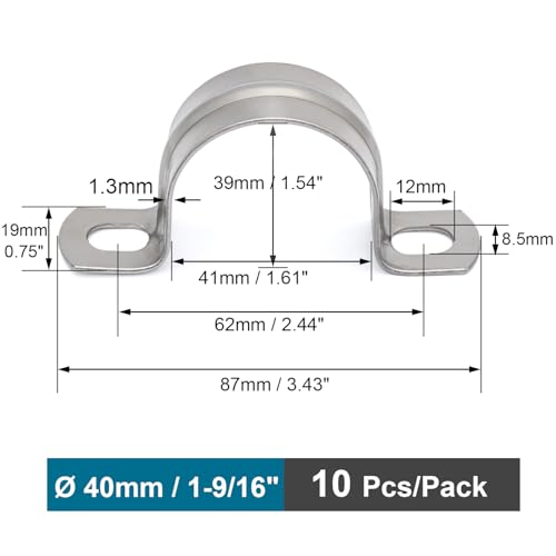 10 pcs 1-9/16" Conduit Clamp 304 SS Pipe Support U Bracket, Tube Clamps for Cable/Pipe, Heavy Duty Pipe Clamp | OD 1-9/16" | 10 pcs - size: Ø 1-9/16"