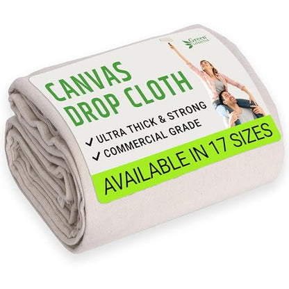 GREEN LIFESTYLE All Purpose Canvas Drop Cloths - Drop Cloth for Painting, Floor Cover, Heavy Duty Protection for Furniture & Surfaces, Reusable Painters Canvas Tarp for Renovation & Home (4x10) - size: 4x10