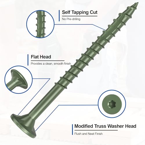 #8 x 1-1/2” Deck Screws, 250Pcs Star Drive Wood Screws - color: Green, size: 1-1/2 Inch