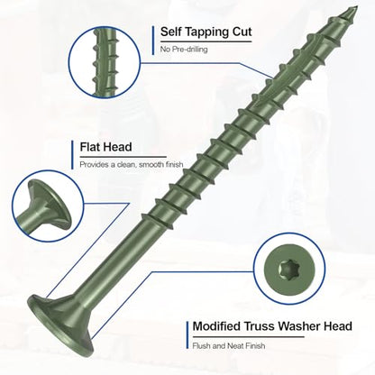 #8 x 1-1/2” Deck Screws, 250Pcs Star Drive Wood Screws - color: Green, size: 1-1/2 Inch