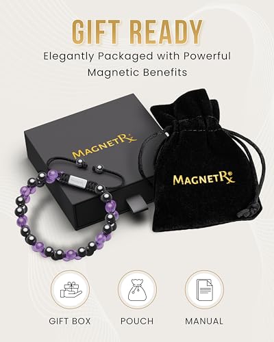 MagnetRX® Hematite & Gemstone Beaded Bracelets for Women (Amethyst) - color: Amethyst 6mm Bead