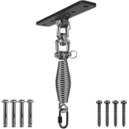 Dolibest Heavy Bag Hanger, Wall Ceiling Mount Hook 360° Rotation Wood Beam Holder Body Weight Strength Training Systems, Wood Beam Holder with Spring and 1 Carabiner, 4Wood Screws for Wooden Sets - color: Heavy Bag Hanger With Spring