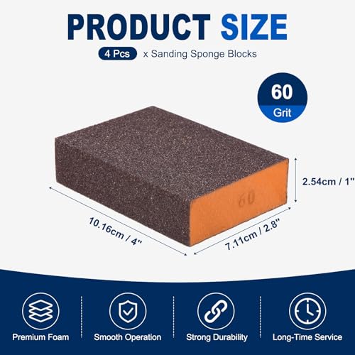 4Pcs 60Grit Sanding Sponges, Wet Dry Sanding Blocks - size: 60Grit