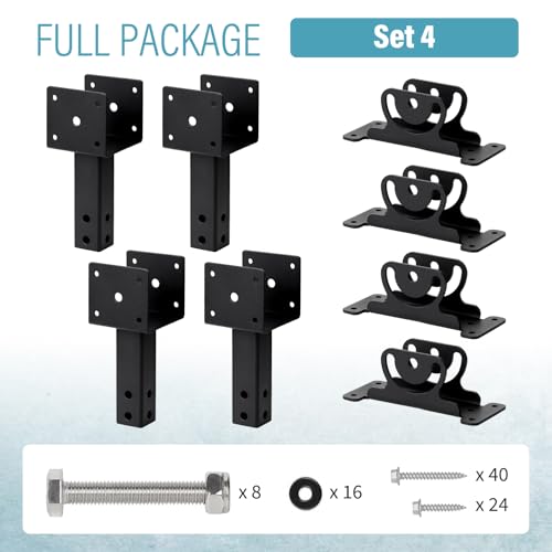 4 Pack 304 SS 4x4 Heavy Duty Adjustable Roof Riser Brackets (Black) - color: Set 4