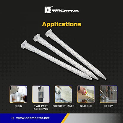 CosmoMix Helical Static Mixer Nozzle Tube Tip, Bayonet Connection, 6 Inches, 21 Elements, 10 Pieces Epoxy Mixing Nozzle Tip, For AB Glue Acrylic Adhensive Gun Mixer(RCS07-21S)