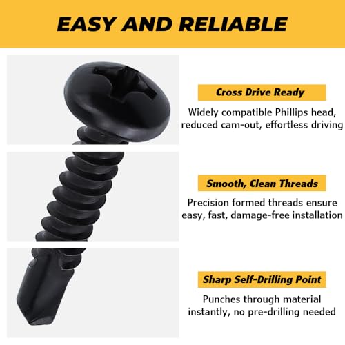 150pk #10 x 1/2" Black Pan Self-Drilling Sheet Metal Screws, 410 SS + Bit - size: #10 x 1/2"