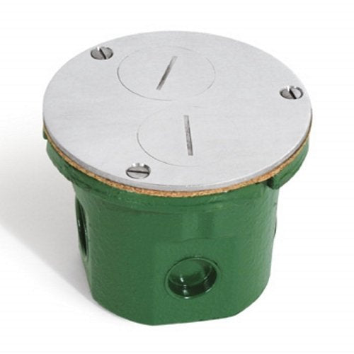 Flush Mounted Round Floor Box (Dual Screw Plugs | Power, Aluminum) - color: Aluminum, size: Dual Screw Plugs | Power