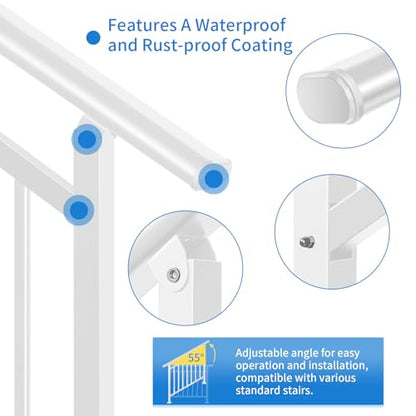 Upgrade White Adjustable 5 Steps Handrail, 65"x38" Stair Railing Kit - color: White, size: 5 Steps