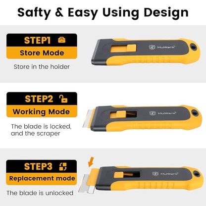 MulWark Razor Blade Scraper, 2 Pack Razor Scraper Tool with Extra 42pcs Razor Blades, Glass scraper with Storage Function Cleaning Scraper Tool for Cooktop, Glass, Old Label, Decal Sticker - style: 2 Handles Razor Blade Set with 42PCS Blades
