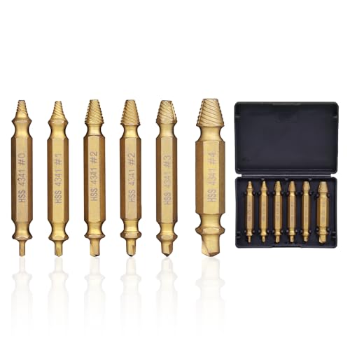 RENYU 6pcs Damaged Screw Extractor Kit, HSS 4341, 4-Flute