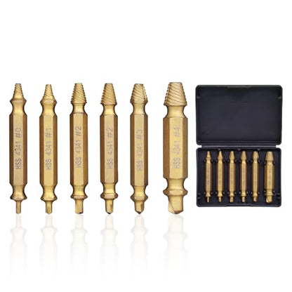 RENYU 6pcs Damaged Screw Extractor Kit, HSS 4341, 4-Flute
