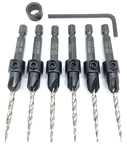 FTG USA 6 Pc #6 (9/64"") Tapered Countersink Drill Bit Set with 1 Stop - size: #6, style: Same Sort 6 Pc