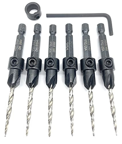 FTG USA 6 Pc #6 (9/64"") Tapered Countersink Drill Bit Set with 1 Stop - size: #6, style: Same Sort 6 Pc