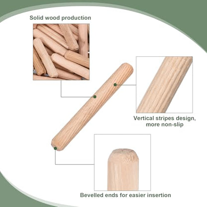 uxcell 120 Pcs Wooden Dowel Pins 10x80mm(0.39x3.15) Fluted Beveled Ends Wood Dowel Pegs Dried Hardwood for Woodworking Furniture Shelf - size: 10x80mm